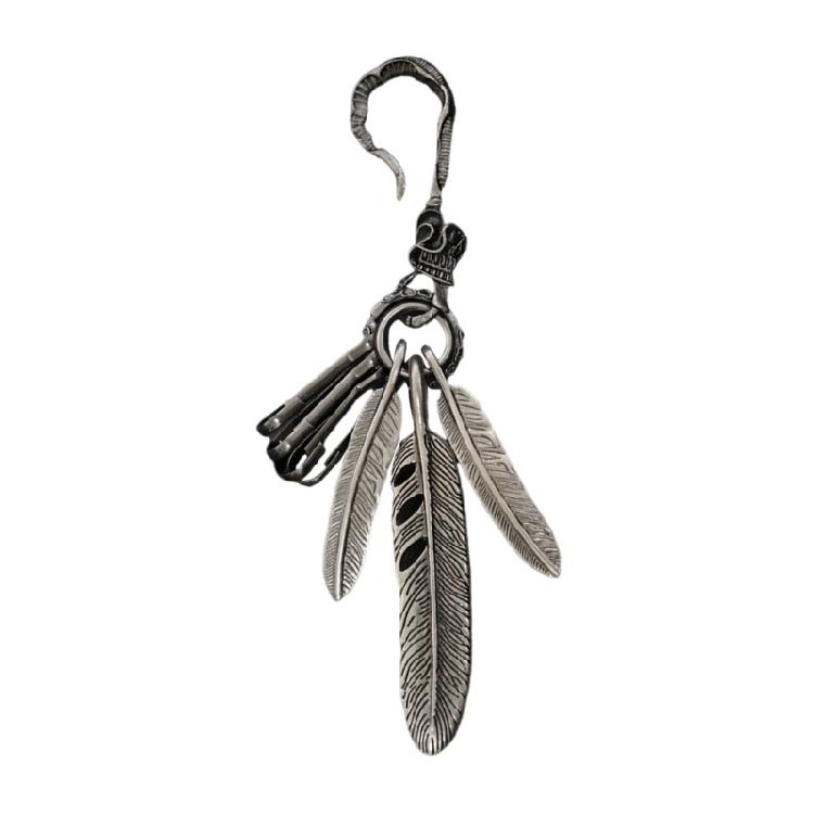 Distinctive Feather Keychain Charm In Antique Silver With Turquoise for Individualistic Fashion Statements Pieces