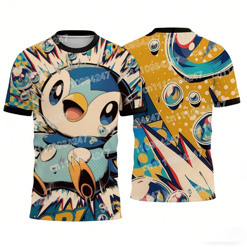2026 New Piplup Pokemon T-Shirts Cute Water Type Anime Print Short Sleeve Tees Unisex Couple Tops Summer Streetwear Kids Adults 110