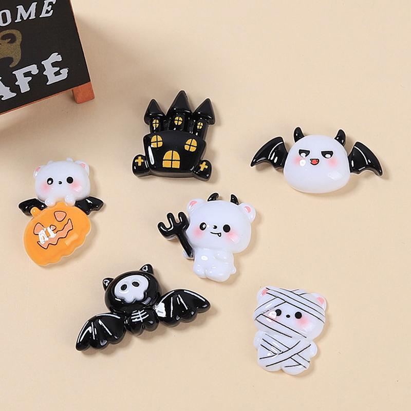 Cute Little Ghost Dark Demon Animals Resin Halloween Keychain For Women Keyring Bag Charm Pendant Car Key Accessories
