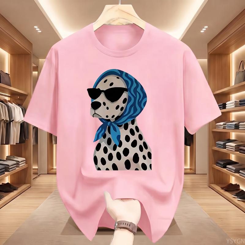T-shirt Unisex Estiva Retrò con Stampa Dalmata per Donna e Uomo in Cotone Traspirante a Maniche Corte Top Oversize