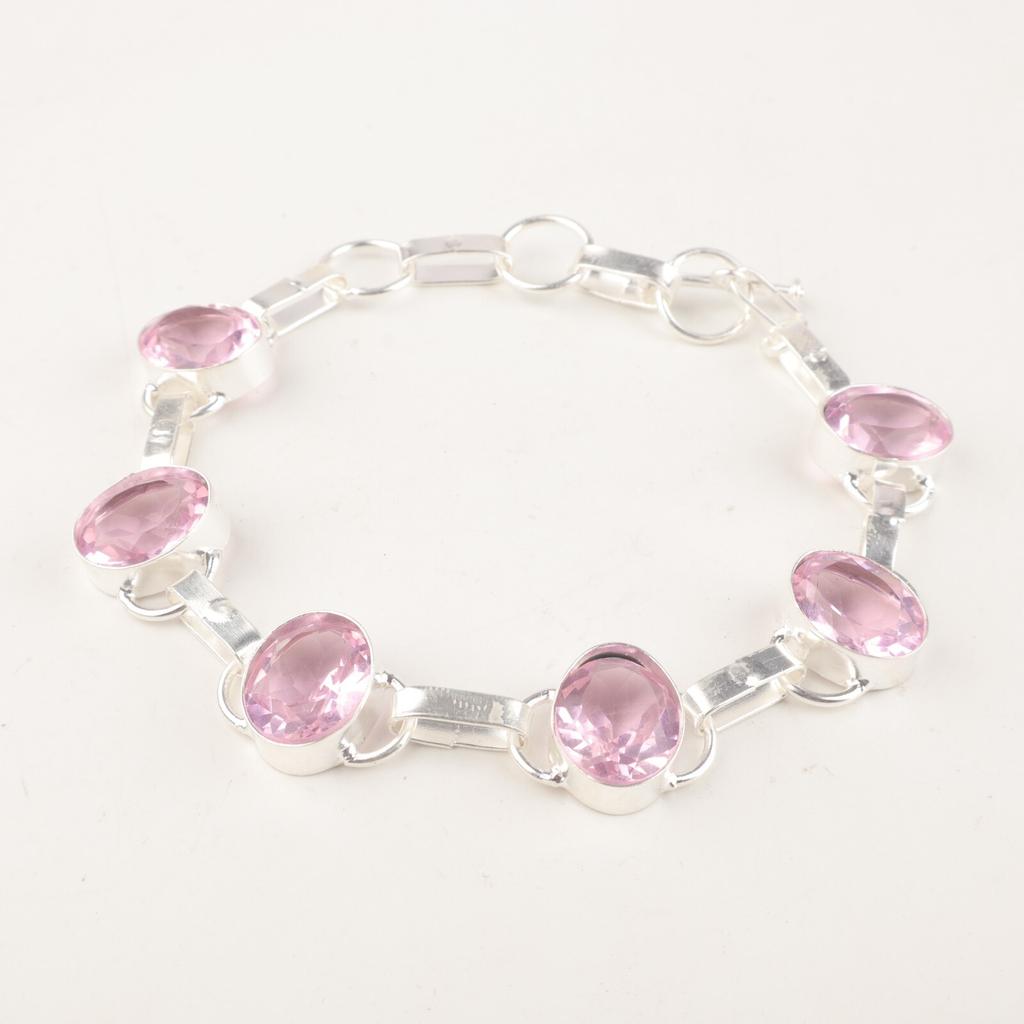 Morganite Gemstone 925 Sterling Silver Jewelry Handmade Bracelet 9" For Bridal RB-6-15