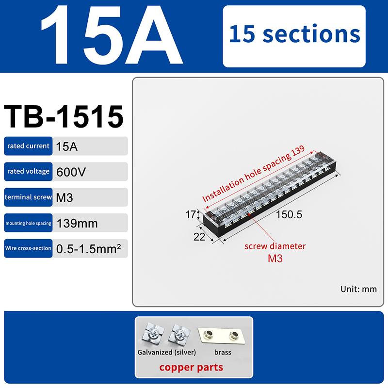 1Pcs Dual Row Barrier Screw Terminal Block Wire Connector 15A 600V For Tb Series 3 4 5 6 8 10 12 15 Positions Ways