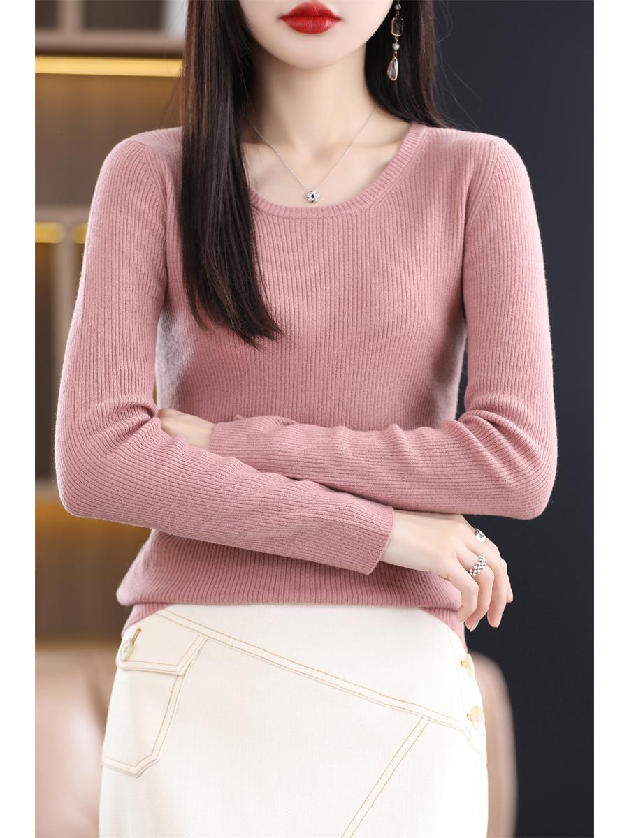 

Женский свитер из сверхтонкой мериносовой шерсти облегающего кроя - базовый слой с круглым вырезом 2XL розовый