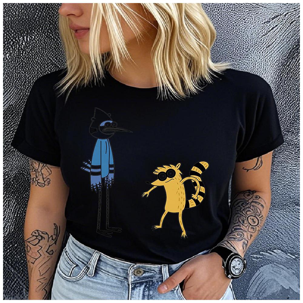 Unisex Baumwoll-Sommertop Retro-Animationsdruck Lockerer Rundhalsausschnitt Kurzarm Mode für Liebhaber
