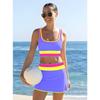 Women High Waist Color Block Three Piece Split Bikini Cover Up Vacation Swimwear