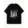 Tricou Oversized Negru Imprimeu Grafic Rise Fog Cu Figuri Abstracte și Text Streetwear Casual Pentru Femei