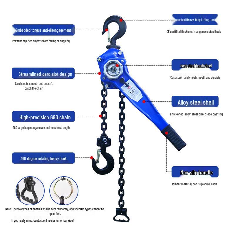 Chenghua Julii Hand-Powered Chain Hoist: Wire Tightener & Lifting Block, 0.75 to 3 Ton Manual Capacity.