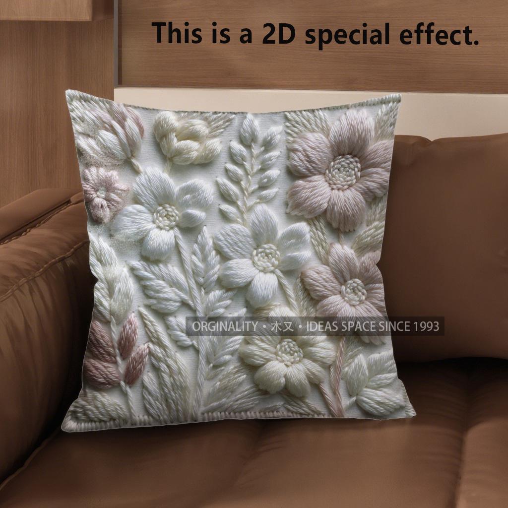 2D Floral 3D-Embossed Pattern Decorative Pillow Covers Pattern Cushion Cover Suitable For Sofa Bedroom Car Pillow Cover
