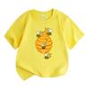 Kids Boys Girls Crew Neck Short Sleeve 100% Cotton T-Shirt, Cute Cartoon Bees Honeycomb Print Casual Soft Breathable Top For Daily Wear Summer Activit