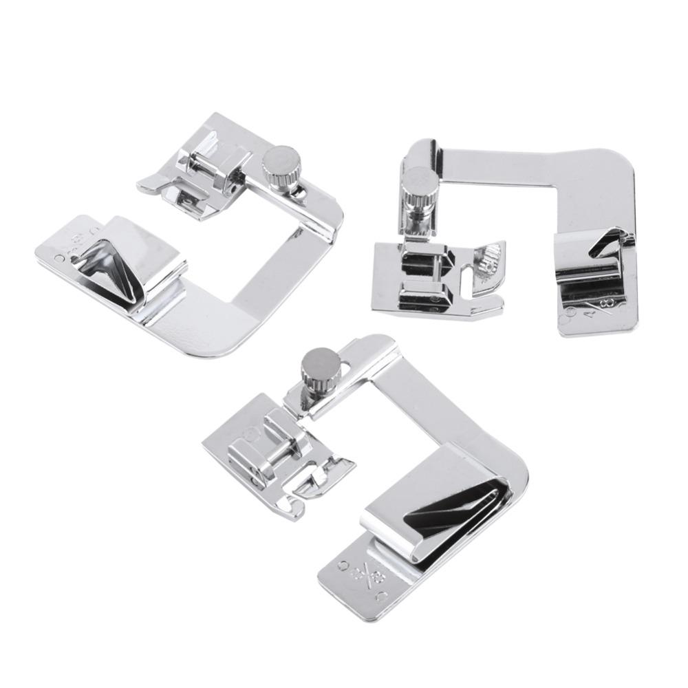 3pcs Multifunction Snap On Presser Feet Low Shank Wide Hemming Rolled Hem Presser Foot Zinc Alloy Snap On Hemming Presser Foot