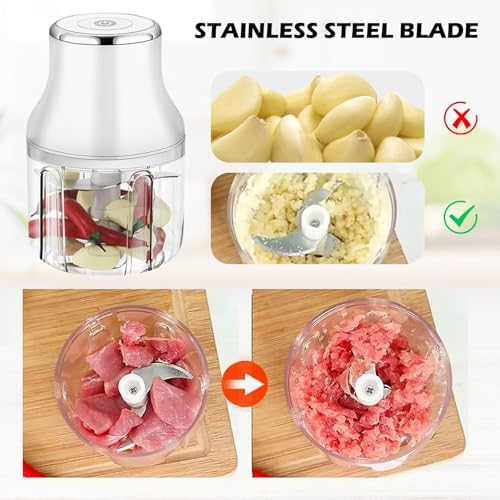 USB Rechargeable Electric Kitchen Chopper 250ml with 3 Blades & 2 Speeds, Mini Onion Chopper for Fruits Vegetables Nuts Meat Baby Food Sauces