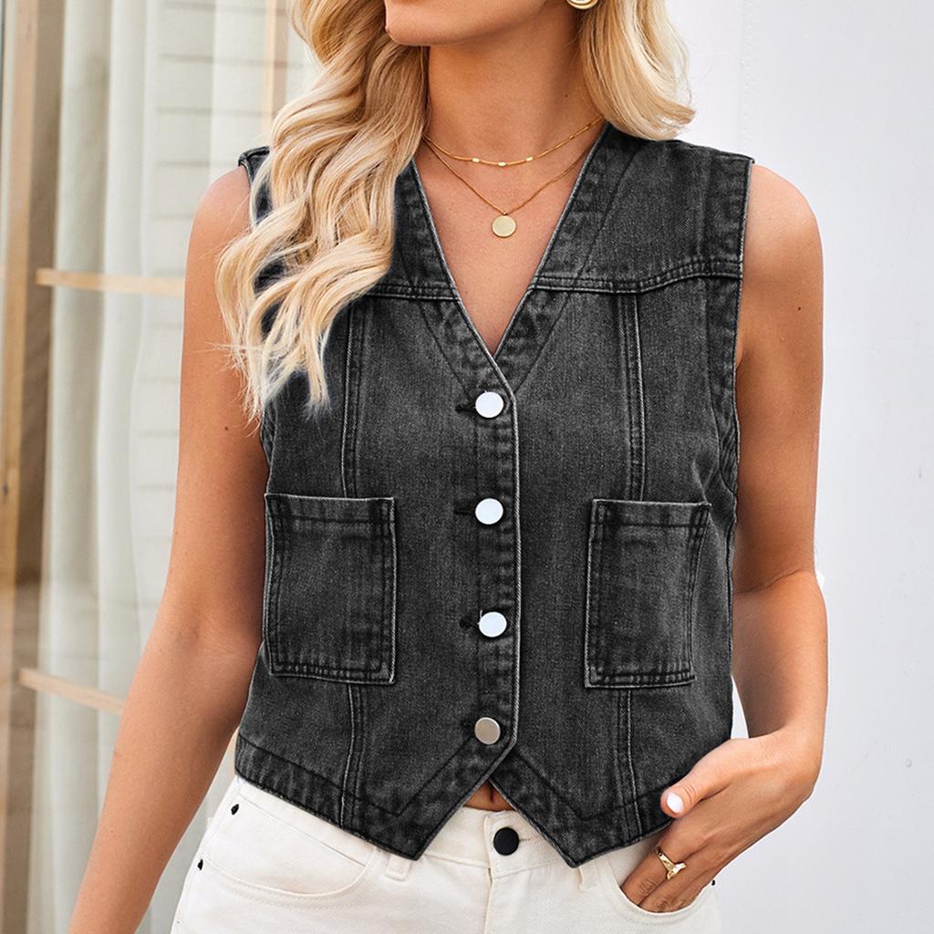 Women's Comfortable And Fashionable Denim Casual Short Vest Cardigan, Camisole Top, Vest