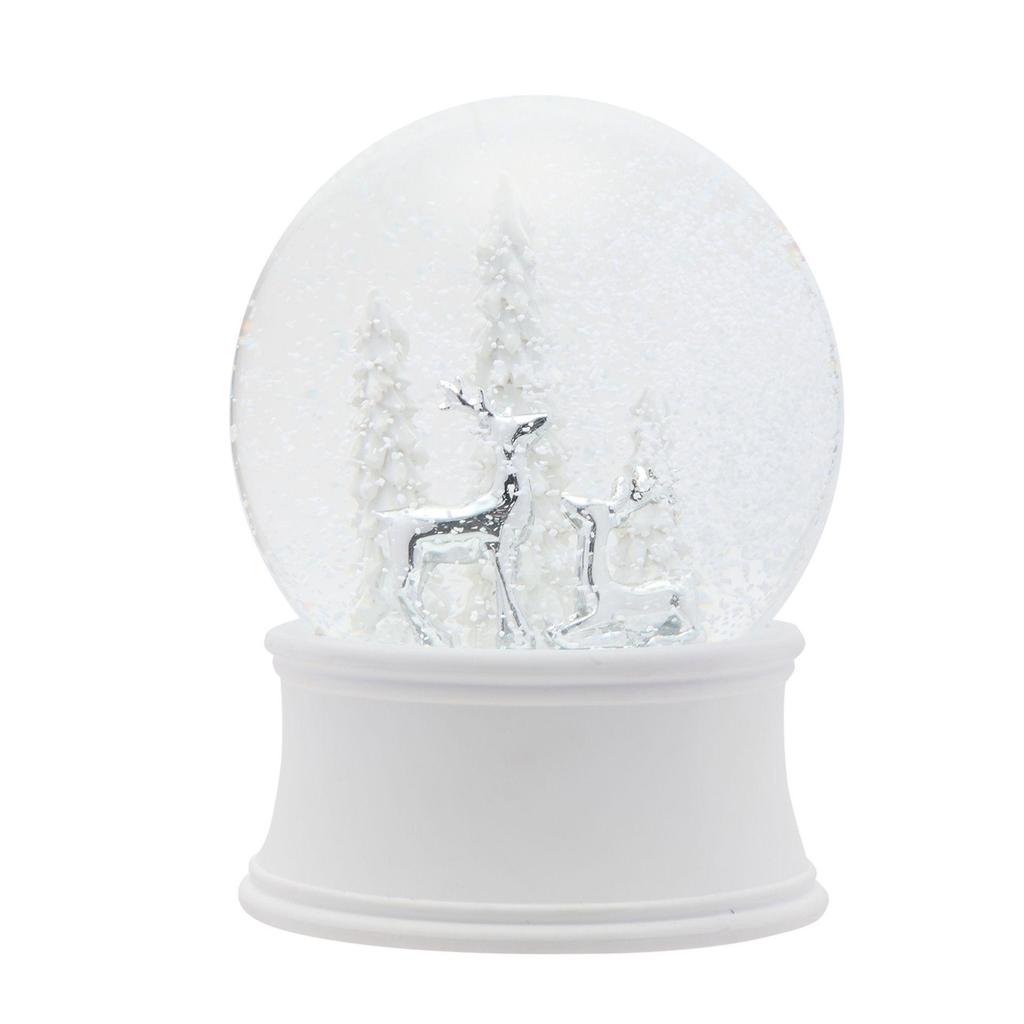 Musical Silver Reindeer Snowglobe - 16cms