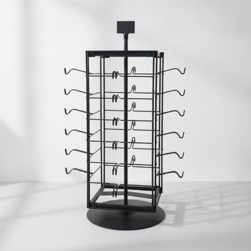 Powder-Coated Rotating Eyeglass Display Rack Compact Easy