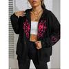Spinnenweb & Hart Print Rits Hoodie Dames Herfst Warm Hoody Fleece Straatkleding Casual Oversized Sportkleding Vrouwelijk