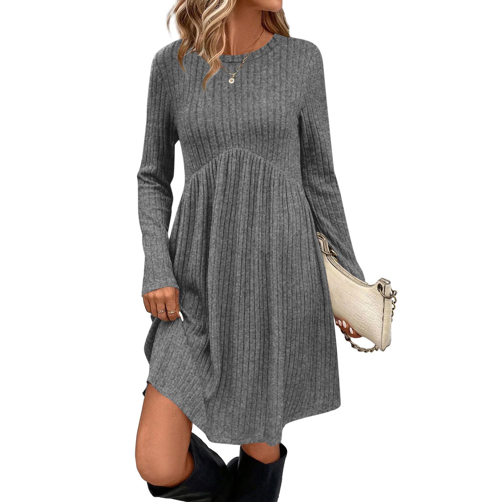 

Bohemian Autumn/Winter 2025 Irregular Brushed Ribbed Solid Color Dress for Women Medium