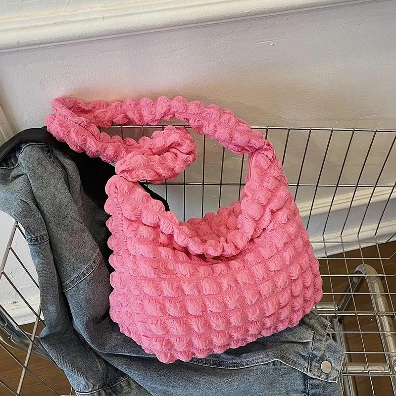 

Женская сумка через плечо Cloud Bubbles из мягкого нейлона, большая вместительная сумка, повседневная сумка-шоппер 35x10x26cm ярко-розовый