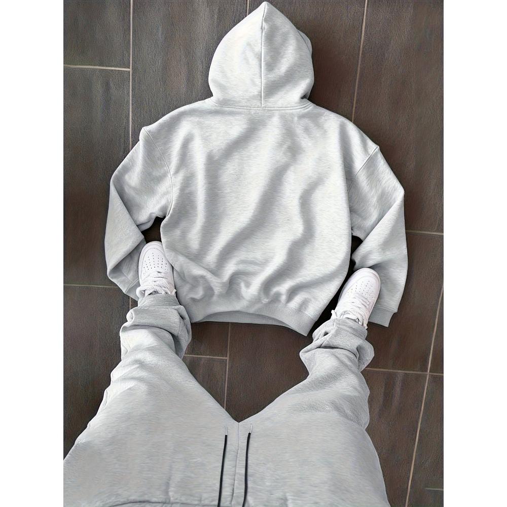 Men's Autumn and Winter Two-piece Hoodie Set, Classic Pattern Print Versatile Hooded Hoodie, Casual Sports Pants Two Piece Set Combination