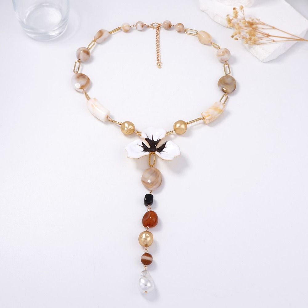 Charm Y Shape Necklace Colorful Beads Bohemian Collarbone Chain Fashion Beach Choker Beach
