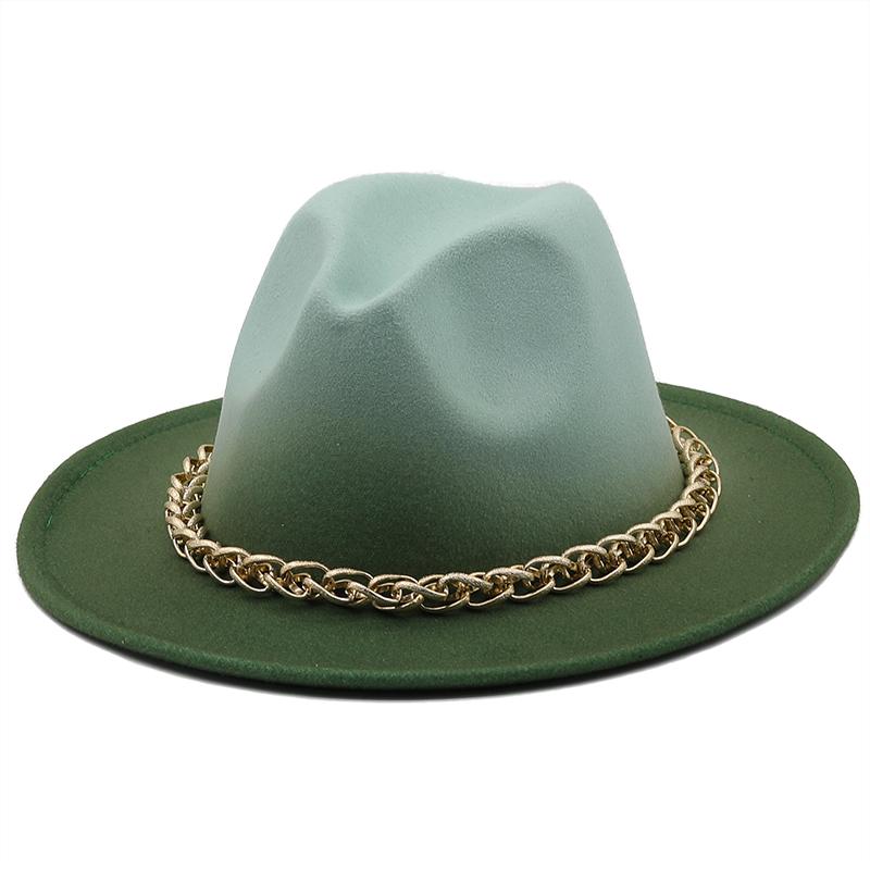Winter Autumn Imitation metal chain Woolen Women Men Ladies Fedoras Top Hat Jazz Caps European American Round Caps Bowler Hats