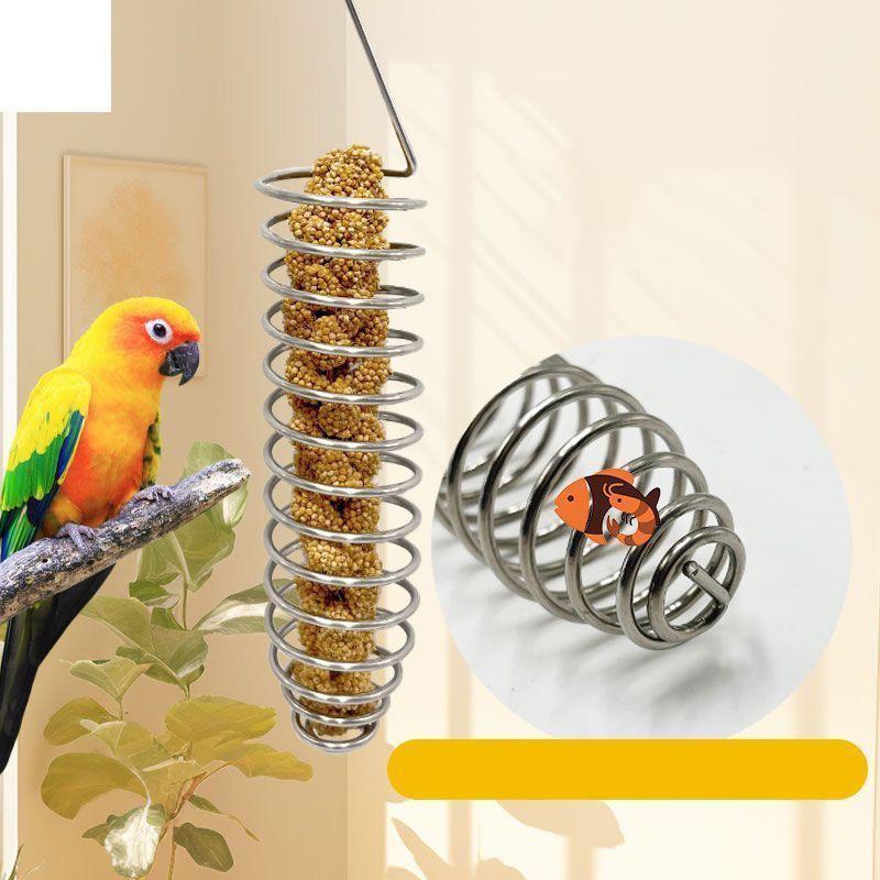 Hanging Parrot Forager Feeder Durable Outdoor Bird Feeding Device Spiral Design Natural Fruit Basket for Small Pets