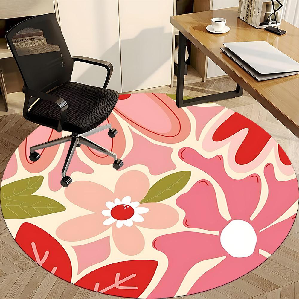 1pc Floral Pattern Office Round Area Rug,  Mat Suitable For Office, Under Office Chairs Bedroom Living Room Home Decor, Room Deco