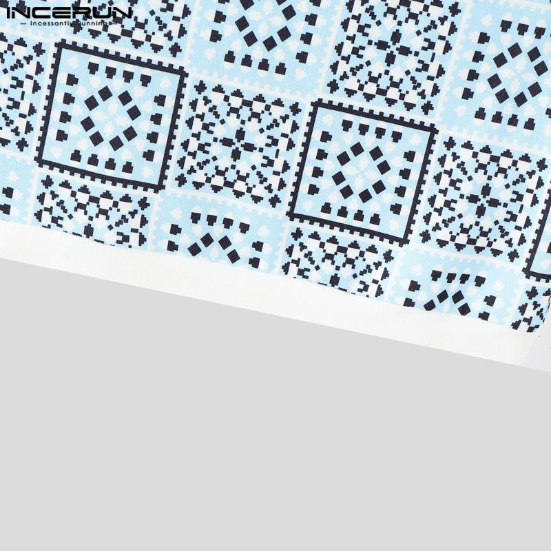 INCERUN Men Lapel Sleeveless Plaid Print Casual Thin Loose Tank Tops