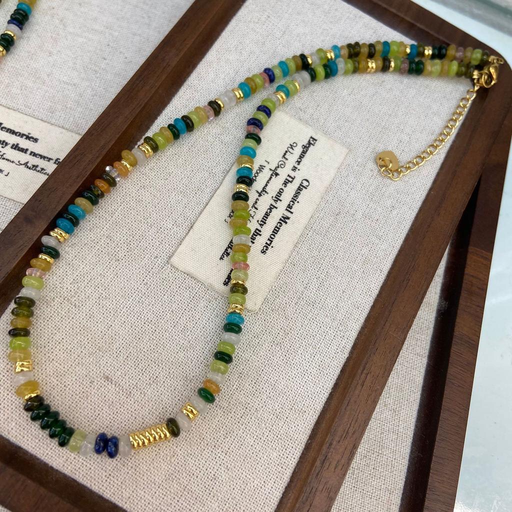 Dopamine Natural Stone Color Green Glazed Beaded Necklace Women'S High-End Accessories Collarbone Chain Neck Chain