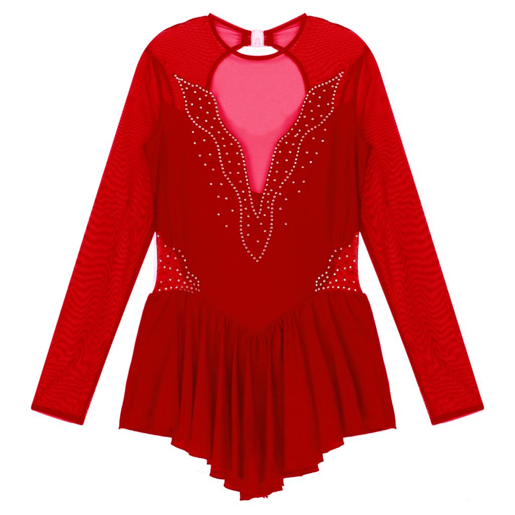 Ženy Móda Krasobruslařské šaty Síťovina s dlouhým rukávem Patchwork Trikot se sukní Společenský tréninkový taneční kostým