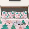 3pcs Christmas Tree & Star Duvet Cover Set - Pink Green Polka Dot Bedding with Zipper Closure Soft Polyester All-Season Bedding