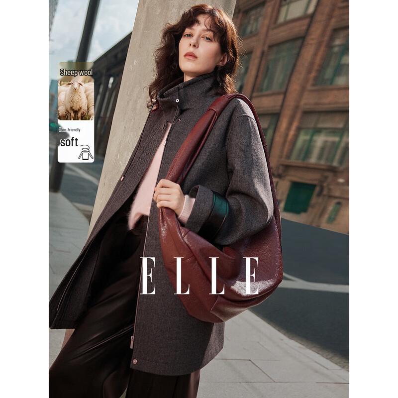 ELLE Women s Merino Wool Blend Plaid Winter Jacket M