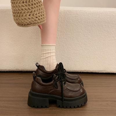 2026 New Spring Autumn Thick Bottom Women Mary Jane Shoes Fashion Lace Up Shoes Vintage CollegeStyle Platform Leather Shoes