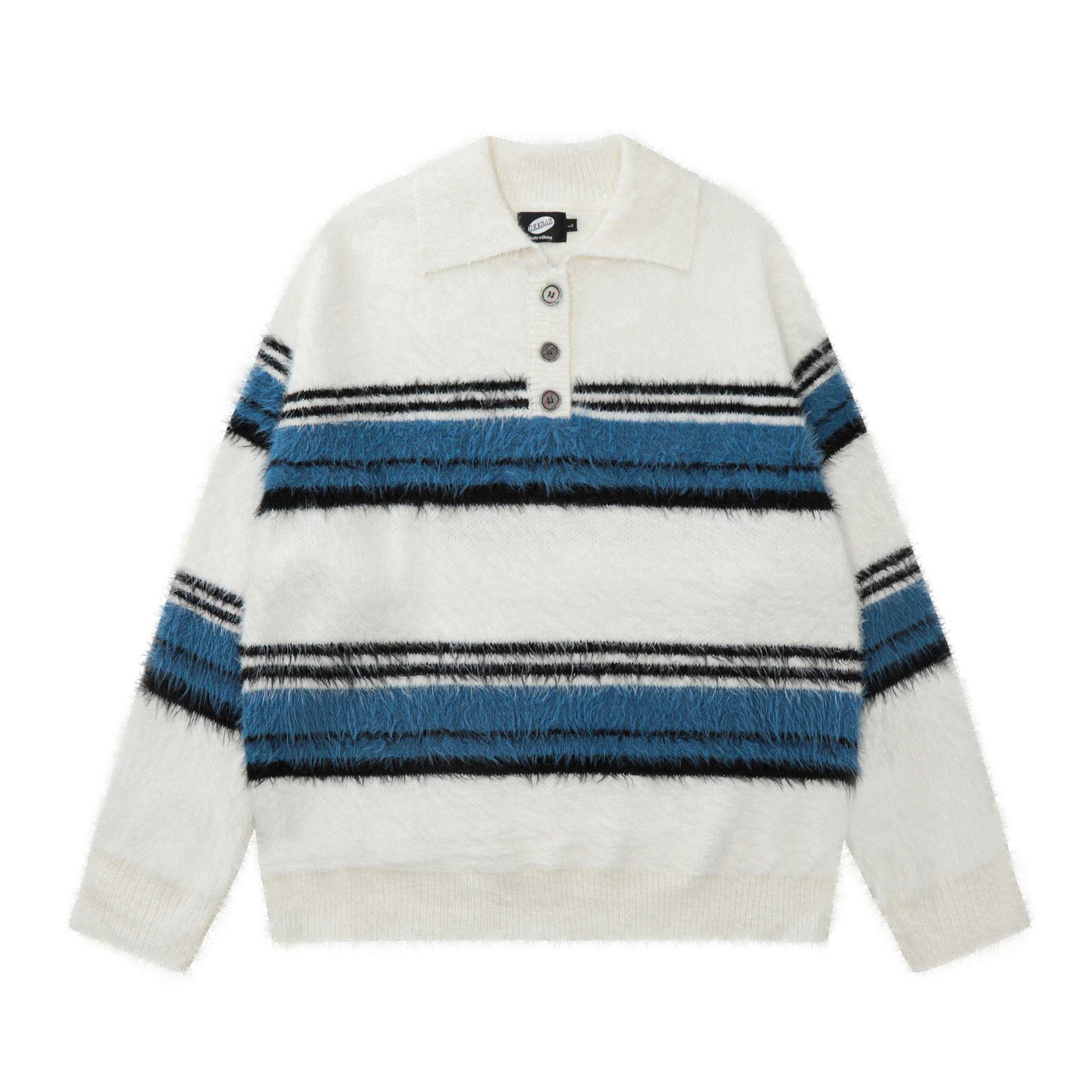 

2024 Unisex Trendy Striped Mohair Knit Sweater - Loose Fit, Casual Versatile Design with Lapel XL білий