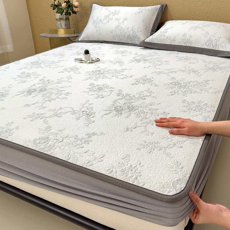 Bed Sheet Style Summer A-class Mother and Baby Grade Cool Bean Soft Mat, Double-sided Jacquard Ice Bean Cool Mat Three Piece Set