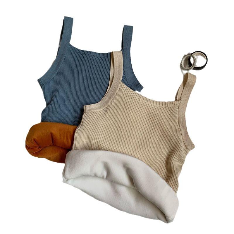 Women's Fleece-Lined Knit Camisole Vest - Warm Sleeveless Top for Autumn/Winter 2025