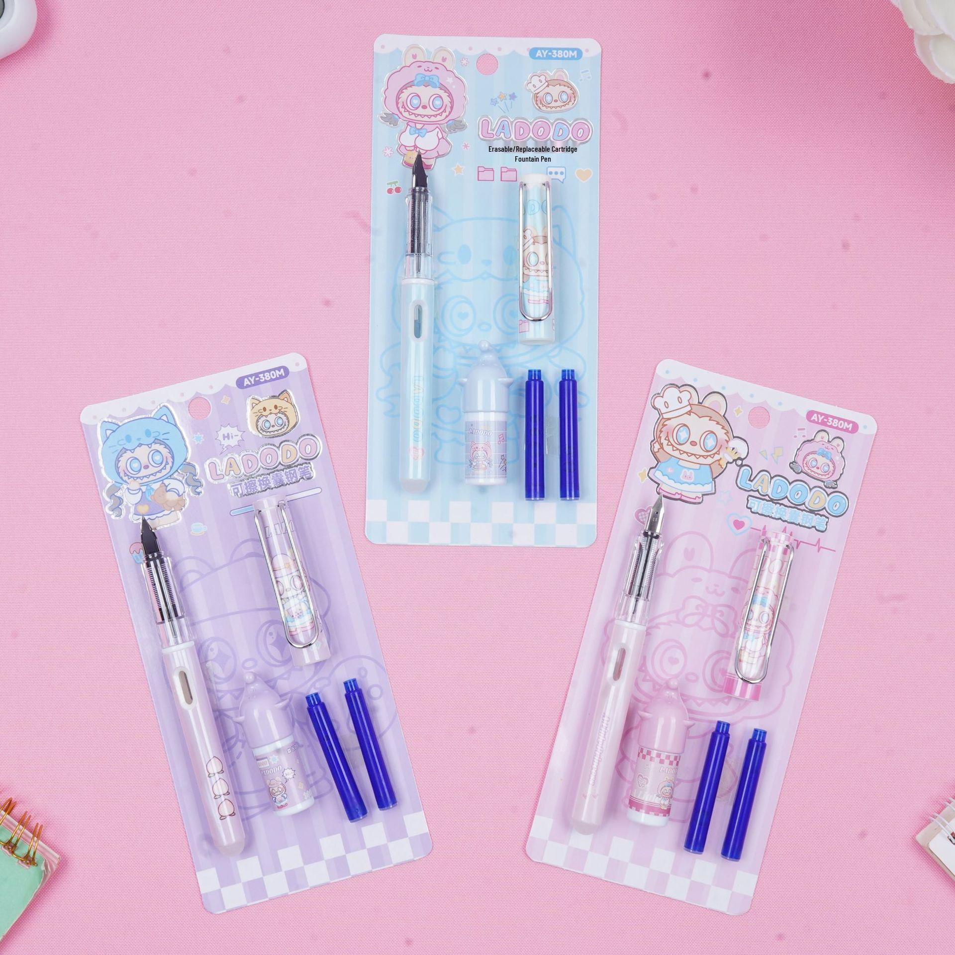 Labubu Cute Cartoon Fountain Pen Set - Popular Ink Cartridge Student Stationery
