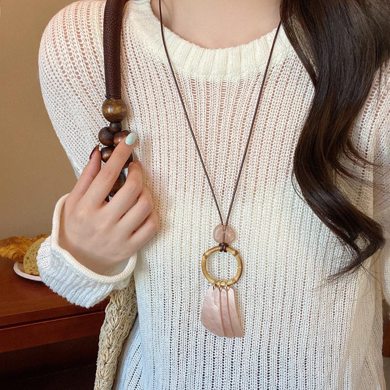 Майярд бамбуковое кольцо размытое длинное ожерелье женское ретро ранний осенний шея нишевый дизайн цепочка для свитера