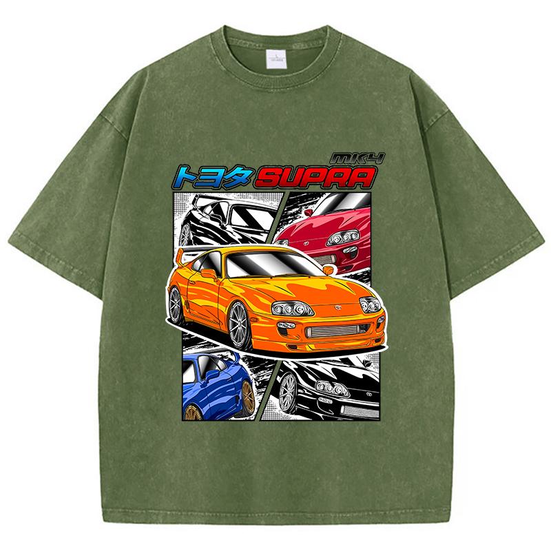 

Street Woman Washed T-Shirts Supra Racing Comic Print Short Sleeve Comfortable Cotton Oversize Tops Summer Female Clothes 3XL