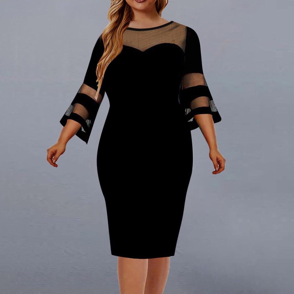 2024 Women's Large Size Mesh Gauze Patchwork Dress Package Hip Skirt