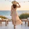 Women's V Neck Long Sleeve Polka Dot Maxi Dress with Ruffle Waist for Vacation