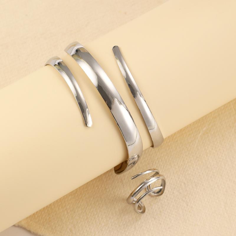 

2 Pcs Set Exaggeration Personality Gold Color Spiral Multilayer Bracelet Ring For Women Party Commuting Charms Jewelry Sets Gift A2
