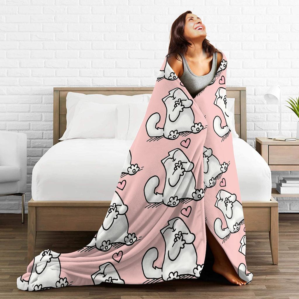 Coperte in pile Gatto Cartone Animato Gatto Simons Coperta Plaid Vintage per Casa Copriletti,