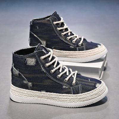 Men High Top Shoes Fashion Denim Casual Shoes for Men Comfortable Lace-Up Walking Sneakers Versatile Platform Men Boots New