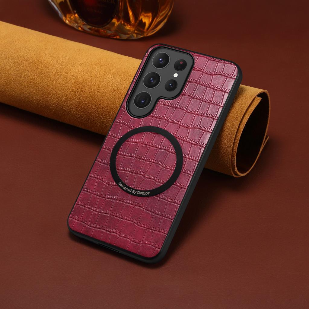 Alligator Pattern Leather Case for Samsung Galaxy S26 Ultra S25 Edge S24 Plus S23 Fe S21 A56 5G Magnetic Wireless Charging Cover