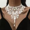 Gothic Lace Choker Necklace with Crystal for Women Girls Halloween Cosplay Party Custume Vintage Thick Choker Gifts