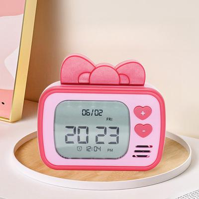 Neuer Cartoon niedliche Mini Retro TV-Stil ewiger Kalender elektronische Uhr Student weckt den Nachttisch-Wecker auf