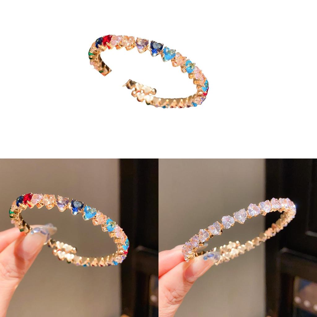 Copper Zircon Heart Open Bracelet For Women Fashion Jewelry Gift For Ladies