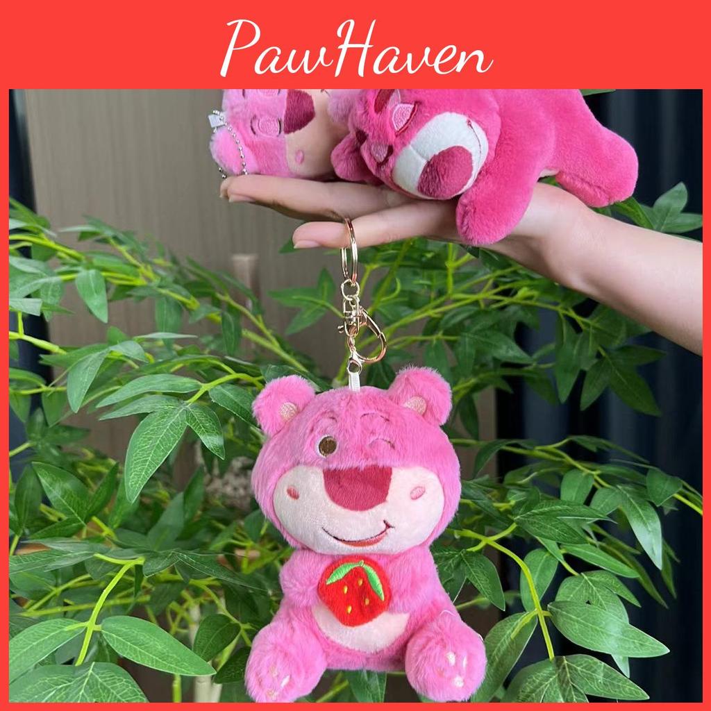 Adorable Pink Strawberry Bear Plush Toy Pendant  Keychains Bags Accessories Girls