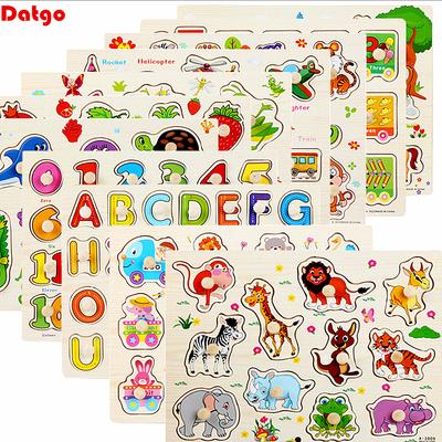 30cm Jouets pour Bébé Puzzle Montessori en Bois Planche à Saisir à la Main Puzzles Éducatifs en Bois pour Enfants Animal de Dessin Animé Véhicule Cadeau pour Enfant