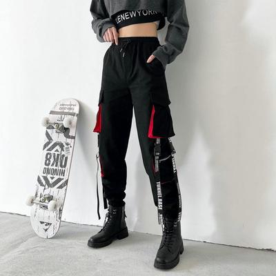 2024 Spring Autumn Harem Casual Women's Pants Streetwear Cotton Ribbons Joggers Ankle Length Cargo Pants For Girls